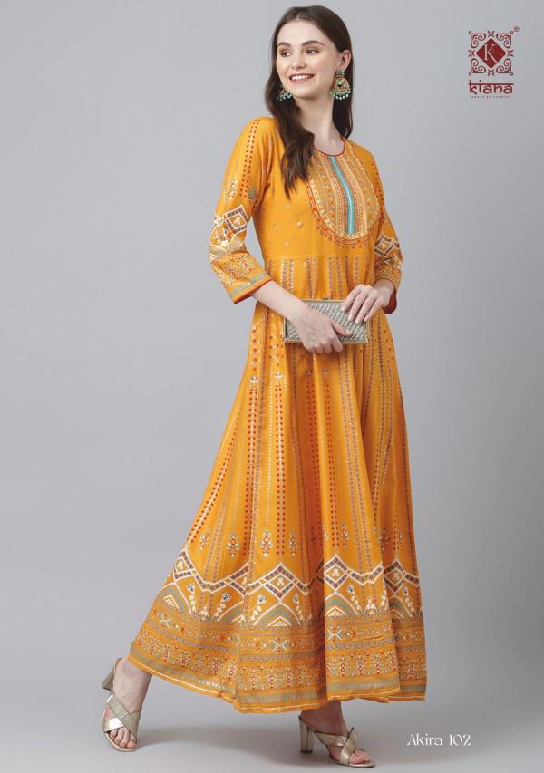 Kiana Akira Long Rayon Printed Stylish Anarkali Kurti Collection